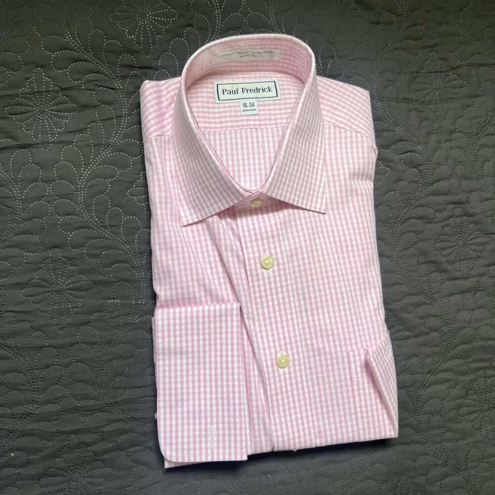Paul Fredrick Non-Iron Two Ply Cotton Pinpoint Pink Shirt Monogrammed EDE 16-34